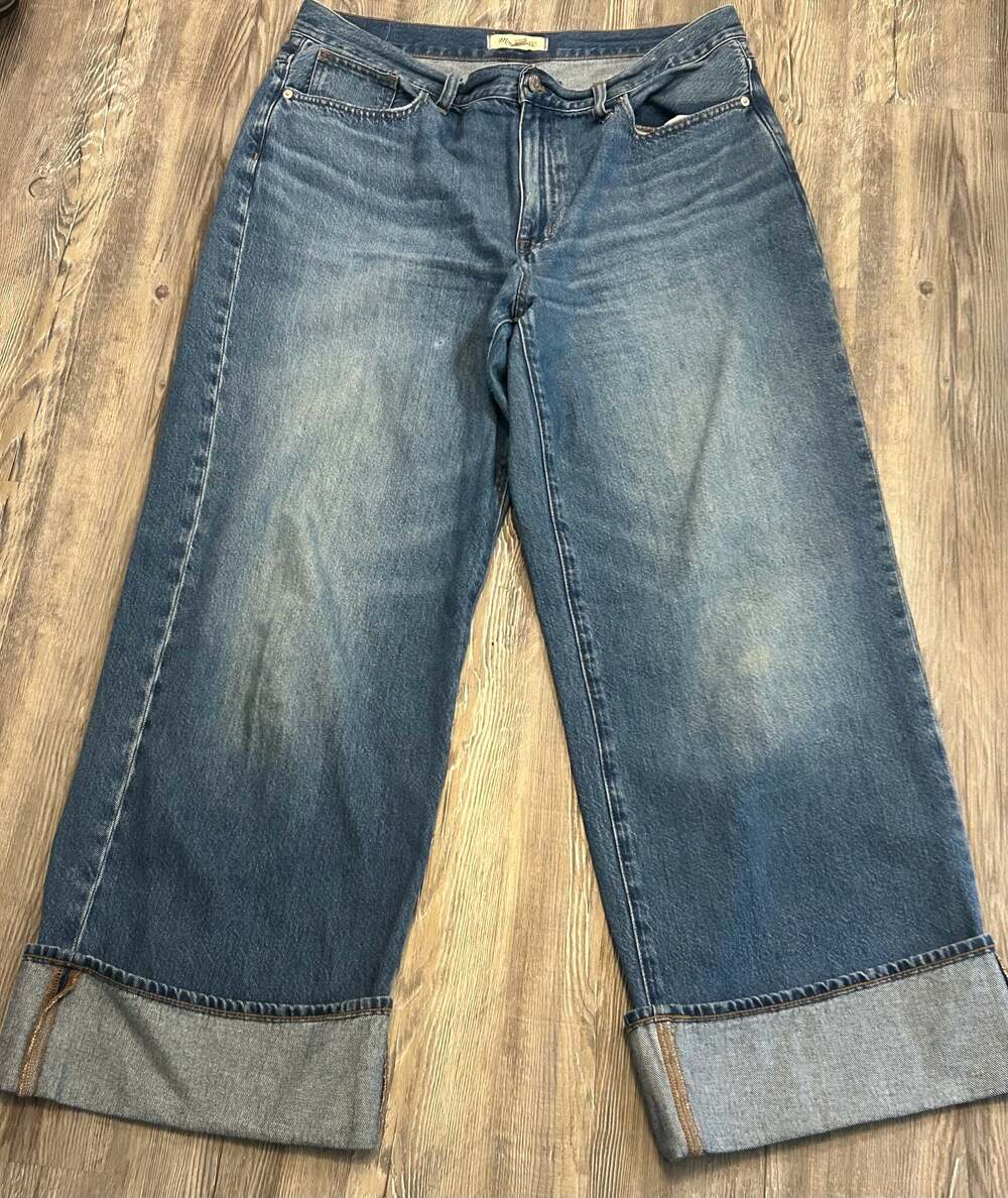 Madewell Superwide-Leg Jeans in Mid-Indigo Wash with Oversized Cuffs